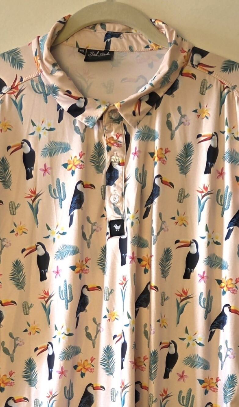 Bad Birdie The Toucan Do It Men's Performance Golf Polo Size XXL Tropical Birds